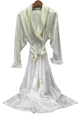 Vtg Gold Label VICTORIA SECRET M/L Biege Robe Beaded Elegant Button Tie RARE
