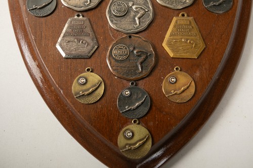 Wood Plaque 1920s 1930s Swim Medals (C5L) 23 Awards (JSF6) Gold Silver Bronze - Picture 5 of 9