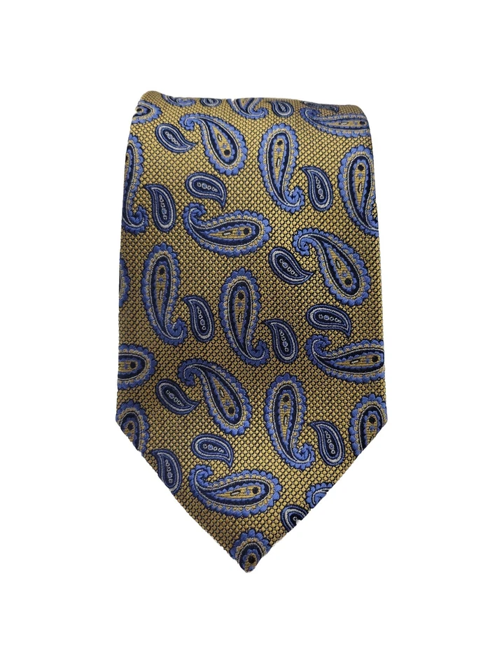 Corbata Eagle Shirtmakers Paisley Oro Azul 100% Seda 60" x 3.25" Foto 2 de 4