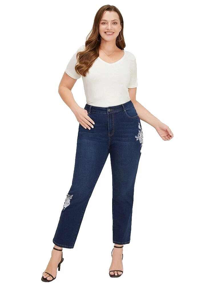 Embroidered Plus Size Jeans for Women