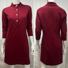 Veronica Virta Women's L Dark Red Pearl Button 3/4 Sleeve Stretchy Shirt Dress