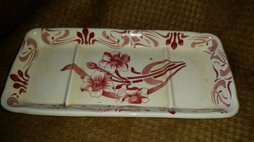 BFK Boch Freres Keramis antique pottery dish or tray flowers transferware  - 第 1/11 張圖片