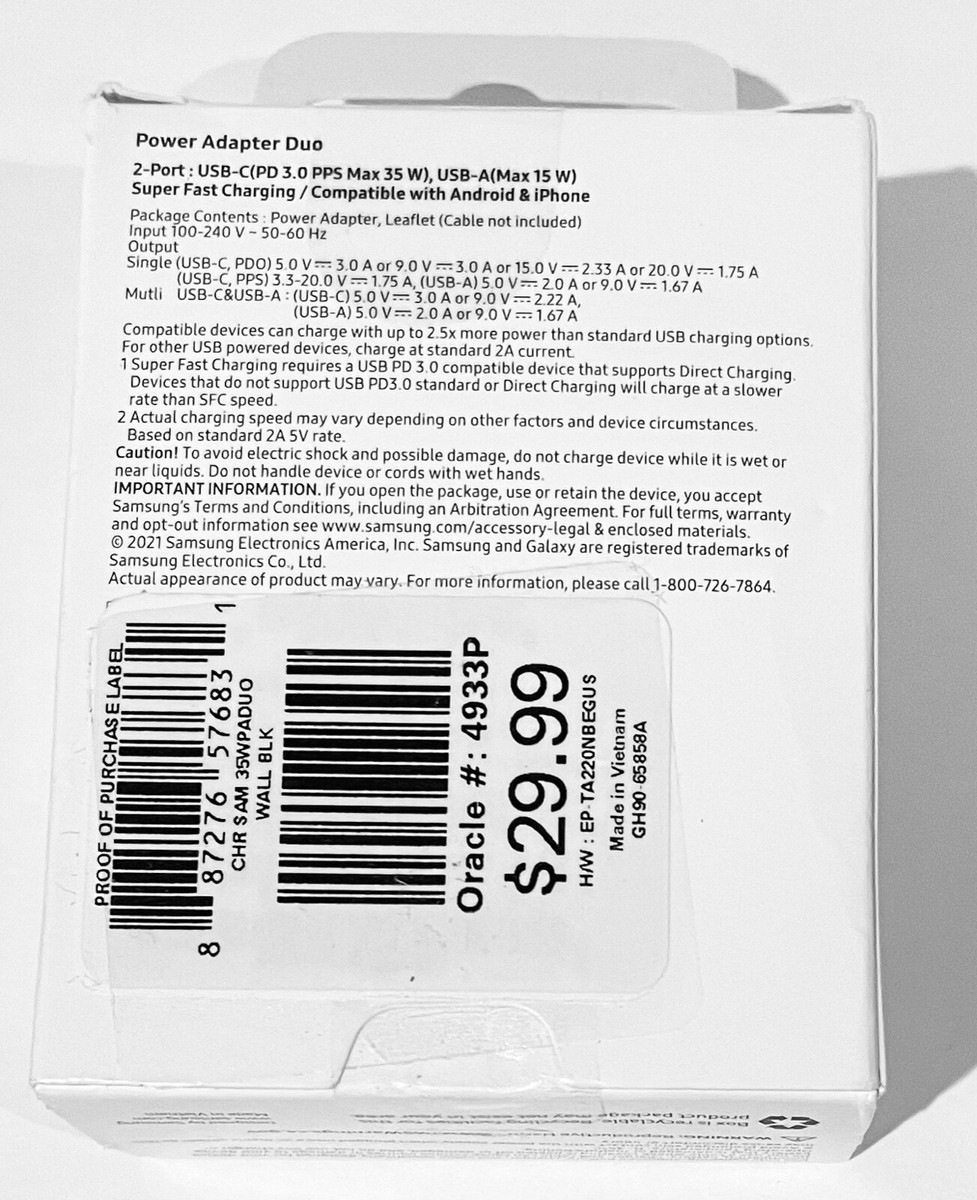 NEW Samsung 35W PD Power Adapter Duo (USB-C-USB-A) Fast Wall  