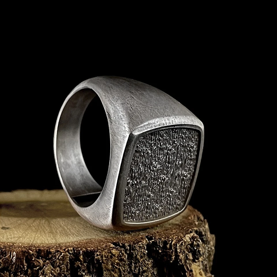 Heavy Sterling Silver Signet Ring for Men Matte Finish Premium Male Jewelry - Image 3 of 4