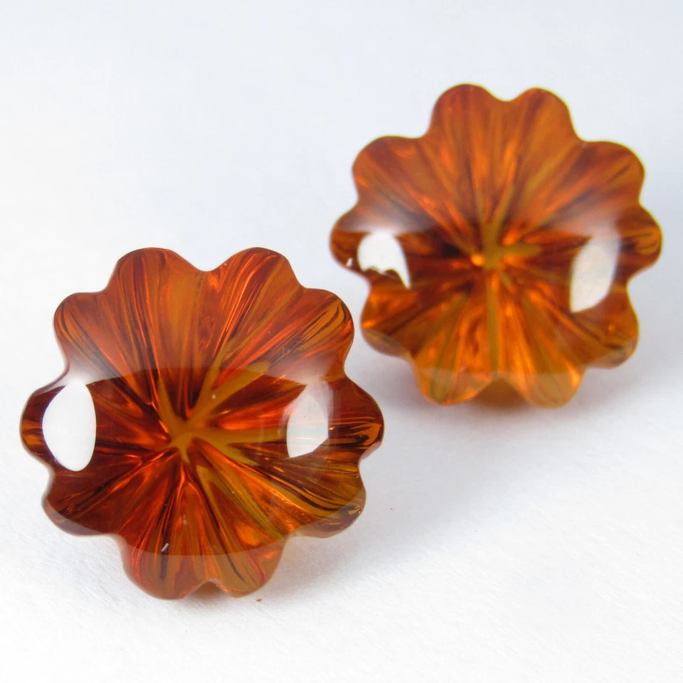 Hermoso par a juego con forma de flor tallada citrino natural Madiera de 10,60 quilates Foto 3 de 4