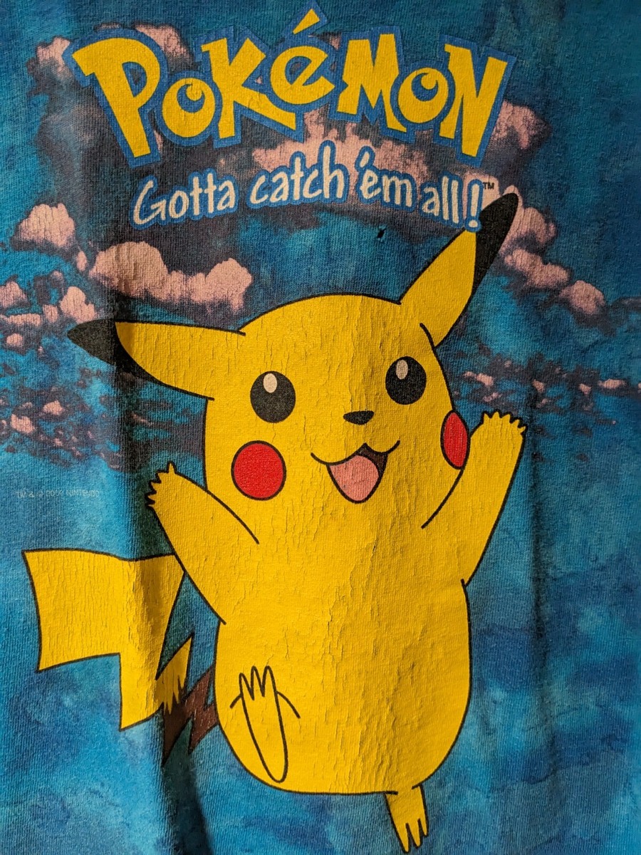 Vintage Y2K Pokemon Pikachu Nintendo Blue Tie Dye Youth Small T