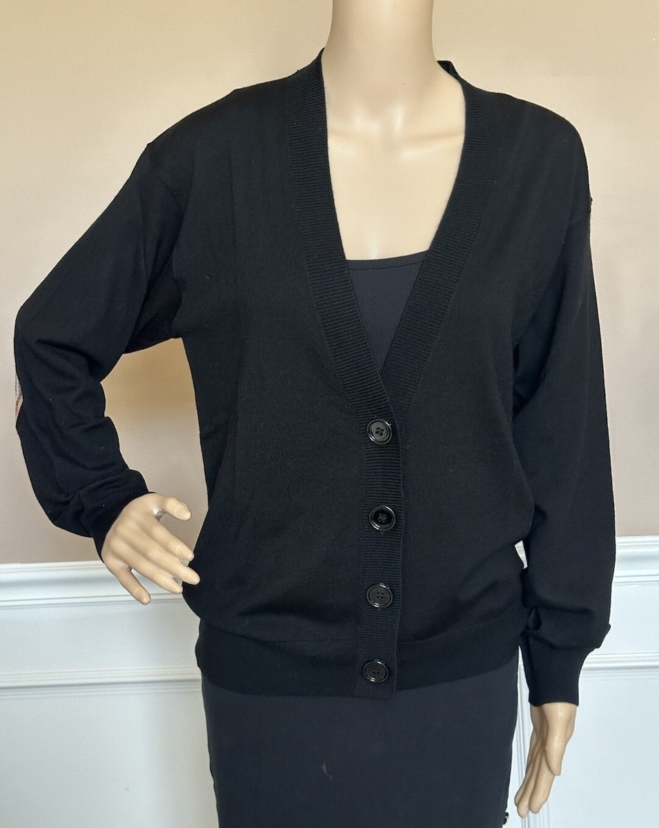 Burberry Dornoch Wool Black Elbow Patch Cardigan Sweater Small