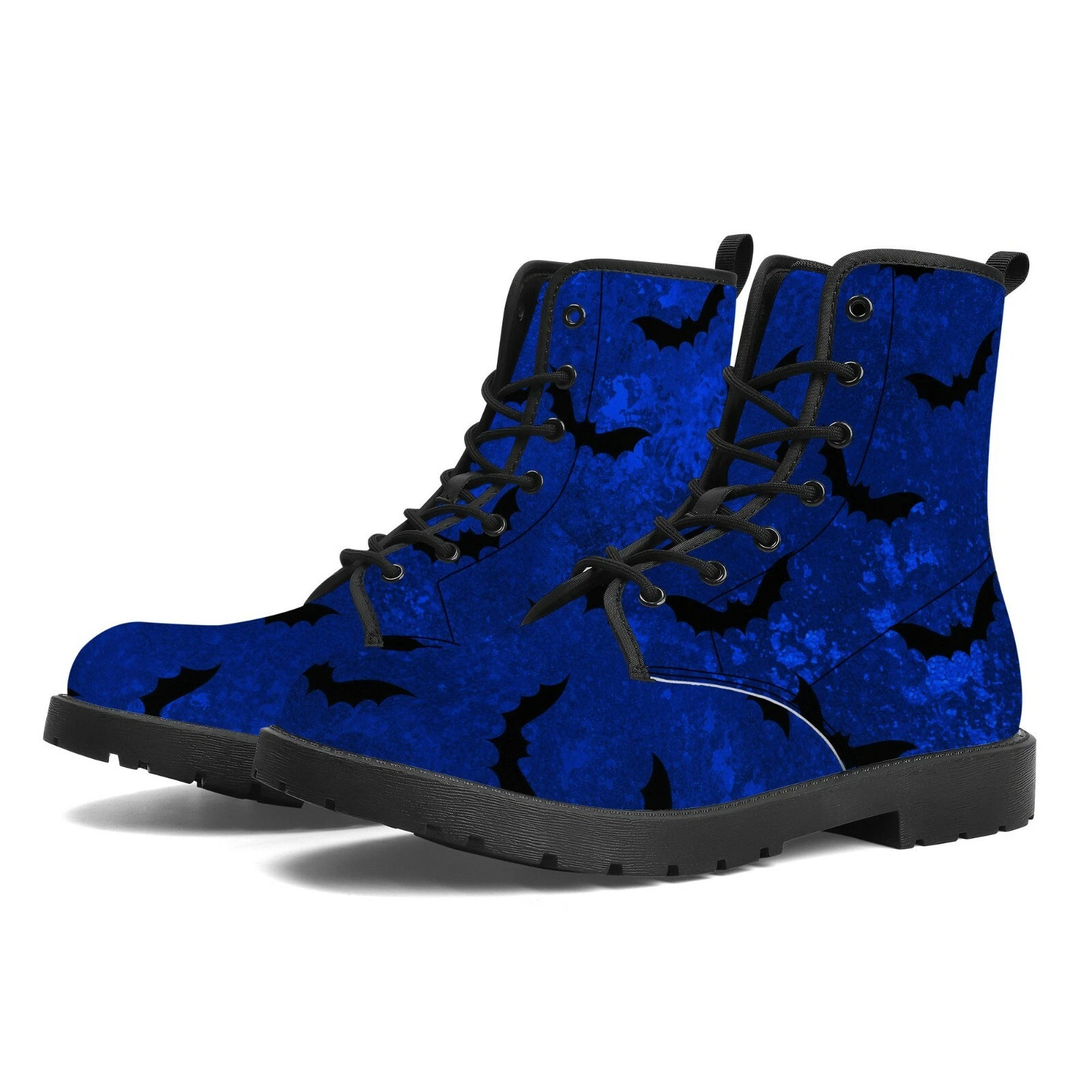 Gothic Royal Blue Bat Canvas Boots for Winter and Halloween
