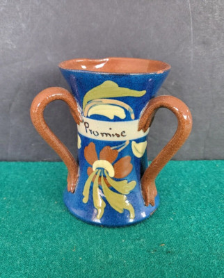 VTG Torquay Art Pottery 3-Handle Vase Mug, ''Promise Little And Do Much'' England