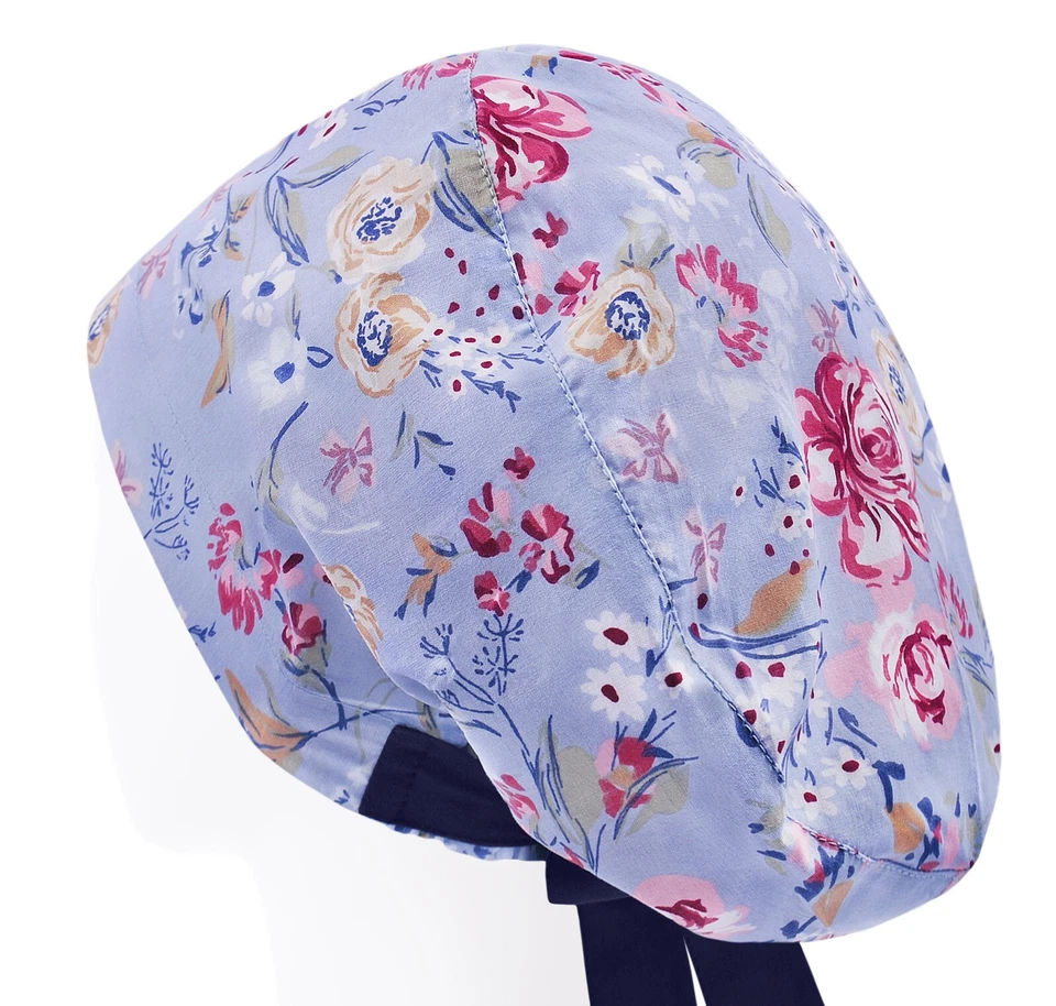 Scrub hat, scrub cap, surgery caps, floral surgical hats, nurse hat flowers blue - Image 2 of 3