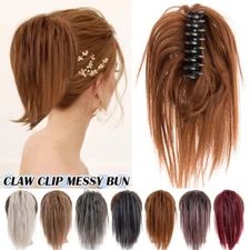 Natural Straight Claw Clip on Messy Bun Hair Piece Clip Ponytail Extension Hair