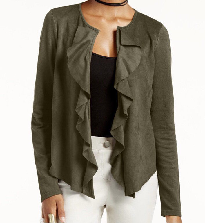 Moda International Ruffle Jacket INC International Concepts ~ M ~ NEW Stylish Ruffled Faux-Suede Jacket ...