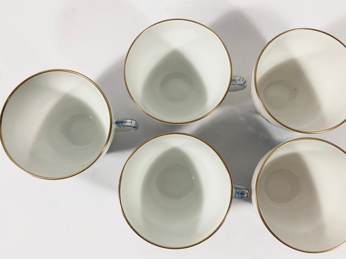 5x Royal Copenhagen Blue Flower 1870 Gold Rim Coffee Cups & Saucers Set - Picture 5 of 17