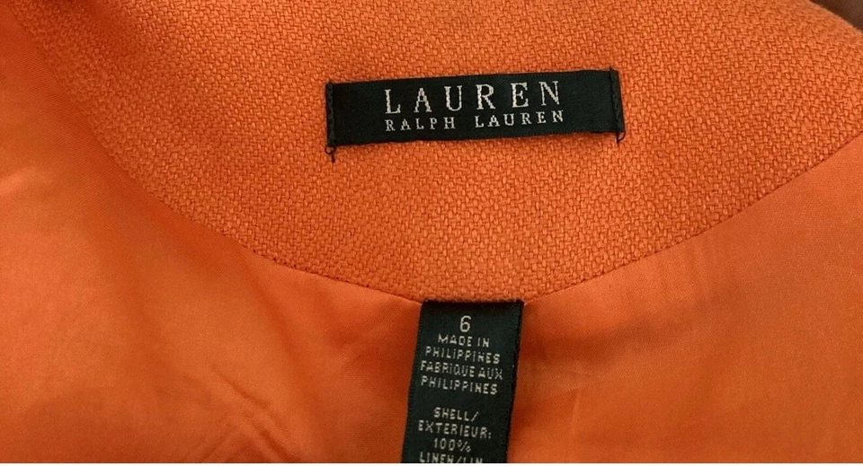 Chaqueta Bomber Ralph Lauren Lino/Cuero Naranja Talla 6 Foto 2 de 4