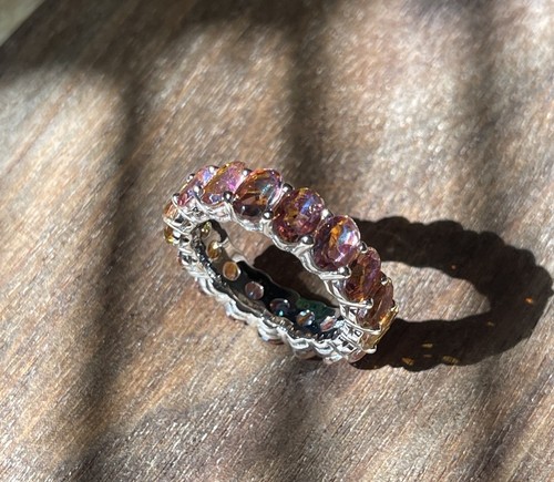 Sterling Silver Sunset Topaz Oval Cut Eternity Ring NEW - STUNNING Colors - 第 11/24 張圖片
