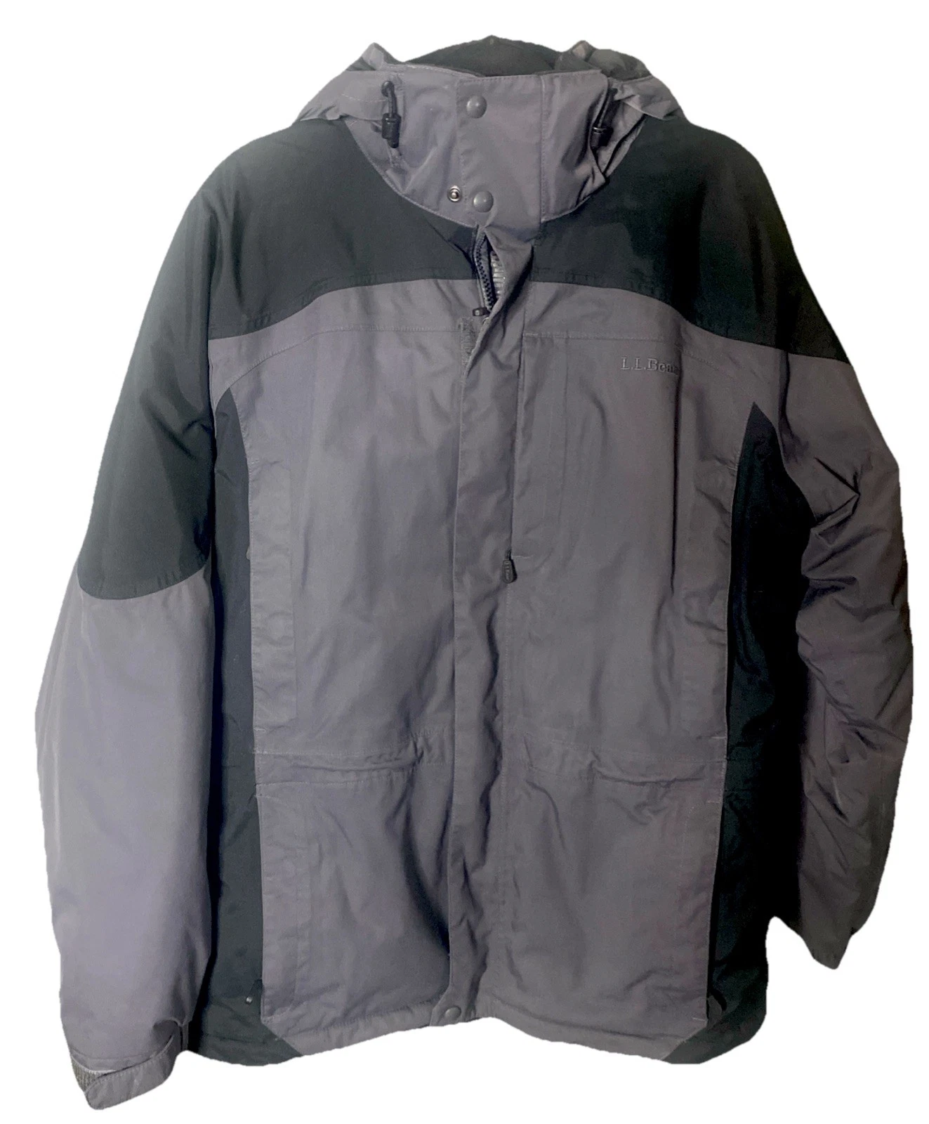 LL Bean Jacket Mens Large Gray/ Black Hooded Ski Snow Insulated Parka Winter