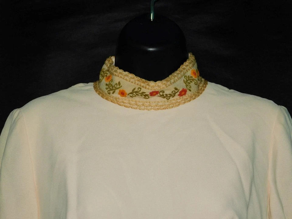 Maxi Vestido Vintage Años 60 Sandine S Crema Blanco Verde Naranja Floral Étnico Hippie S Foto 3 de 4