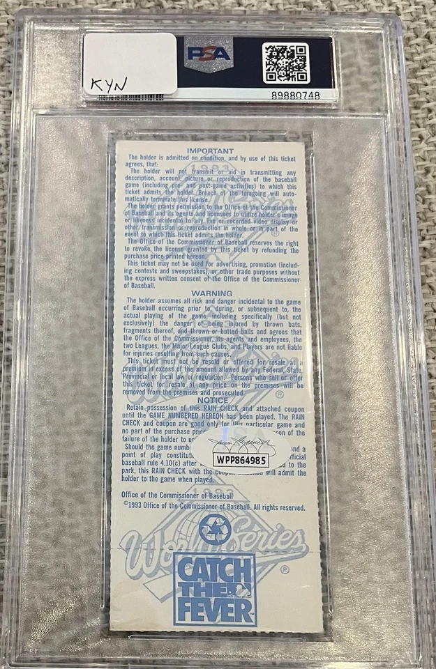 Curt Schilling 1st WS WIN Signed TICKET MiNT 9 Autograph PSA/DNA POP 1 - Image 3 of 4