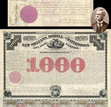 New Orleans, Mobile and Chattanooga Railroad Co. signed by Henry Clay Warmoth