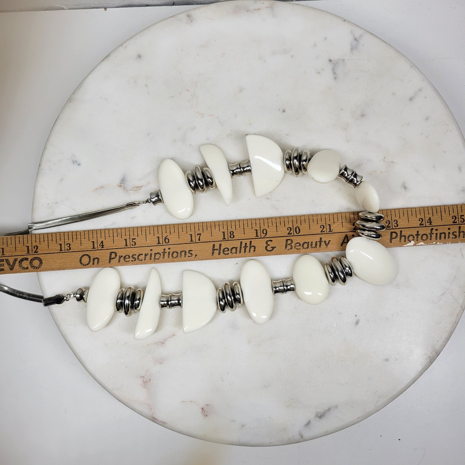 Chico's Statement Necklace White Silver Chunky Be… - image 14