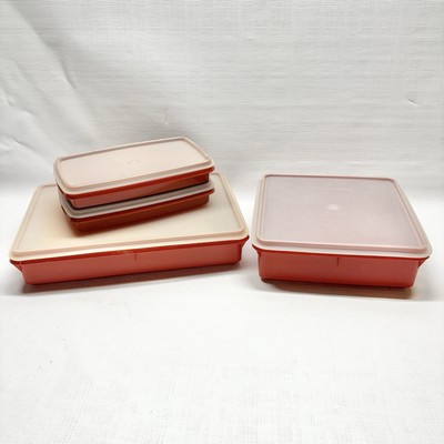 Lot Of 4 Vtg Tupperware Food Storage Square Containers Paprika Red 816 290 514