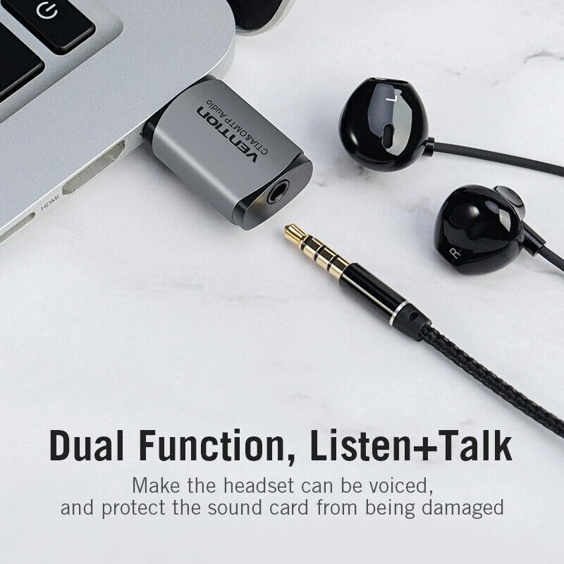 USB Audio Adapter External Stereo Sound Card 3.5mm Headset Microphone Converter - Image 3 of 4