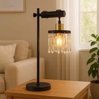 Tischlampe Tischleuchte Holzlampe Esszimmerlampe Glas Kristalle HöHe Verstellbar