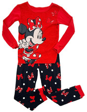 Disney Minnie Mouse Pajama Set Girls 5 6 Red 2 Piece Cotton Sleepwear
