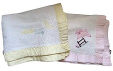 Pair Vintage Chatham Baby Blankets 24x36 Yellow Kittens Pink Lamb Baby Blankies