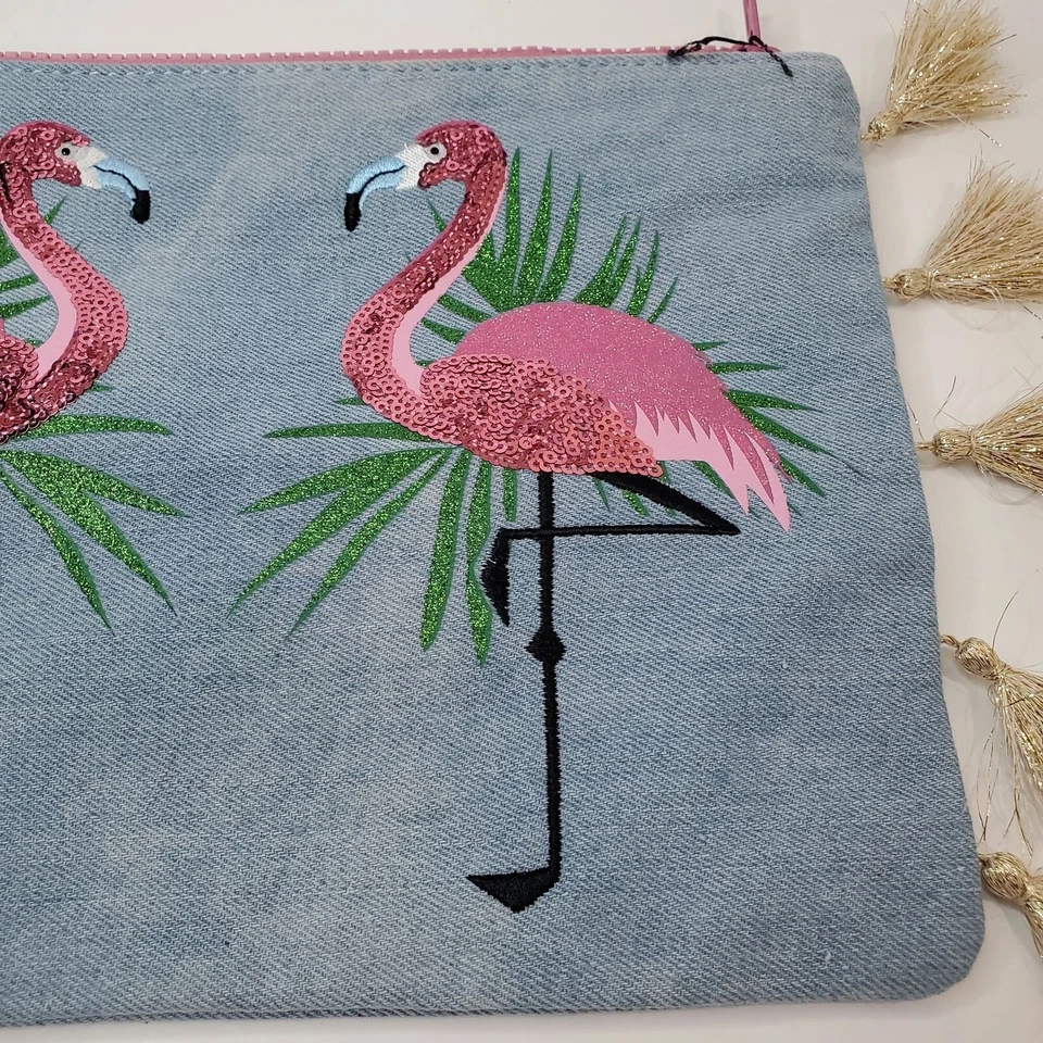 Bolsa de viaje Express rosa flamenco azul denim maquillaje Foto 3 de 4