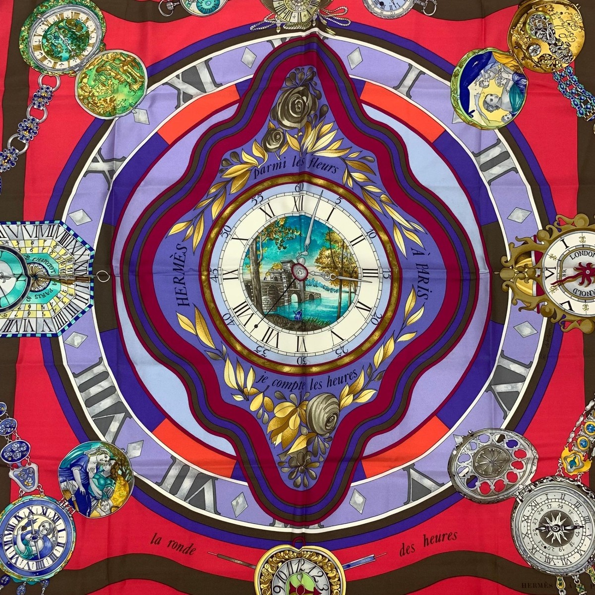 HERMES Scarf Carre90 Silk Square ''La Ronde des Heures