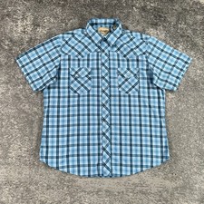 Wrangler Western Shirt Mens XL Blue Plaid Pearl Snap Short Sleeve Cowboy Rodeo