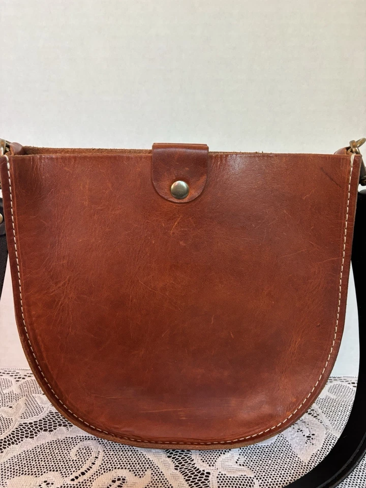 Винтажная сумка через плечо из натуральной коричневой кожи 10x9 латунная фурнитура ручной работы - Изображение 2 из 4