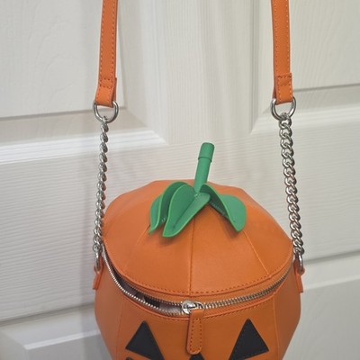 Halloween Pumpkin Jack-O'-Lantern Round Crossbody Bag Zip Chain Detachable Strap
