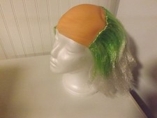 Bald Wig Cap w/ Green  White Hair NEW