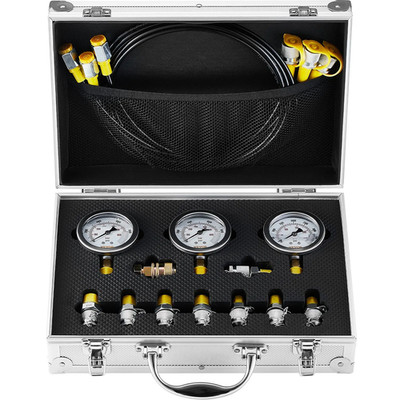 Hydraulic Pressure Test Kit 250 600 Bar, 3 Gauges 9 Couplings & Hoses w/ Case