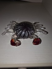 Crab Paperweight Art Glass Red Silver Black Sea Urchin Ocean Life Figurine