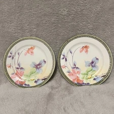 Nippon Japanese Handpainted Flower 6" Bread Plates x5 Antique Moriage EUC floral