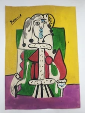 Pablo Picasso COA Art Painting Original Drawing Vintage Paper Signed