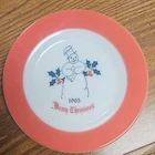 PYREX 1965 Christmas Snowman Red White Glass Plate Vintage Decorative
