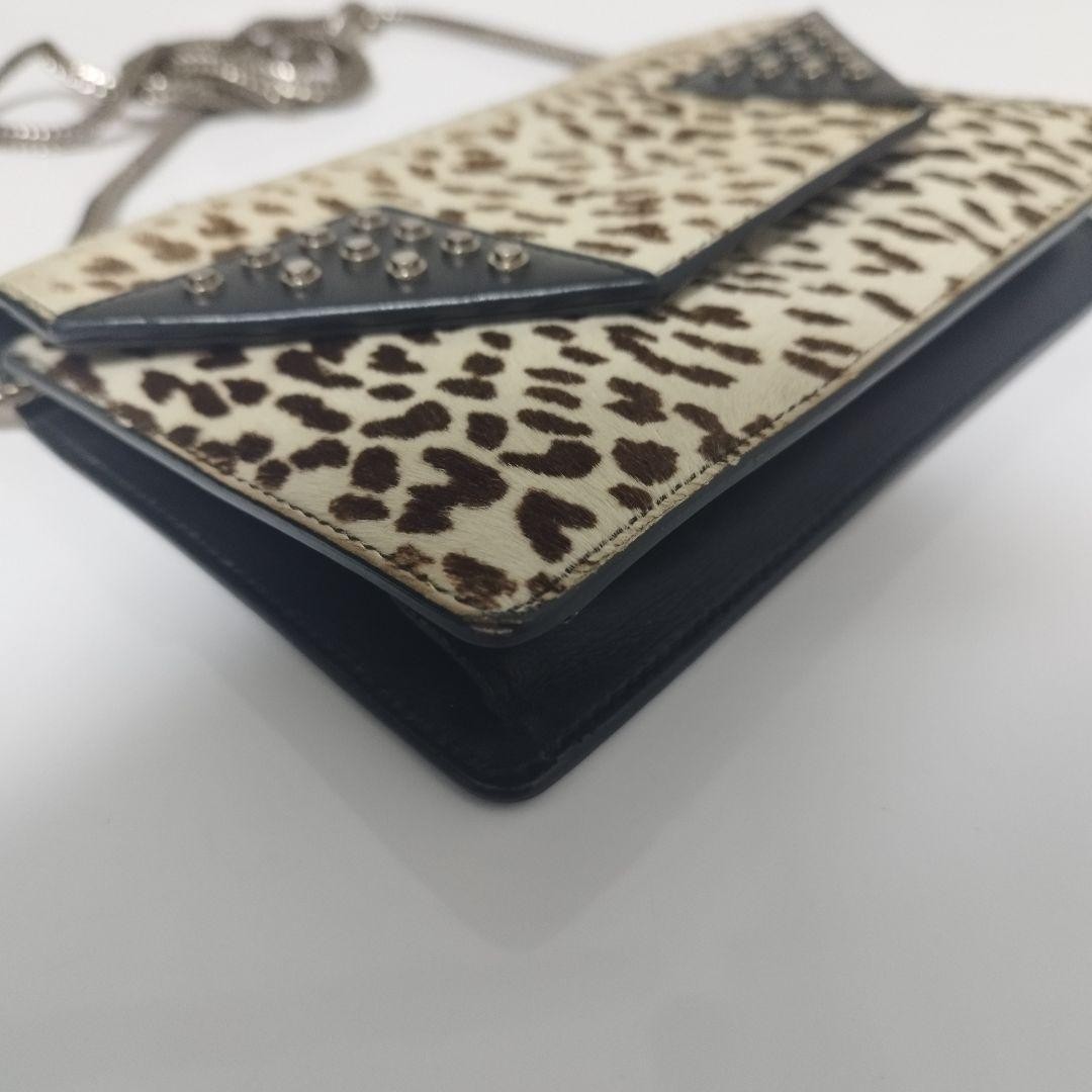Borsa a tracolla YVES SAINT LAURENT Paris catena stampa leopardata pelle nera x marrone