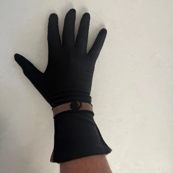 Guantes de vestir vintage para mujer negro marrón ribete talla M aspecto satinado retro formal Foto 3 de 4