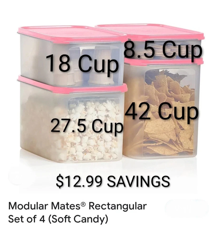 Tupperware Modular Mates Rectangular Set Pink Lids While Supplies last NEW - Image 2 of 2