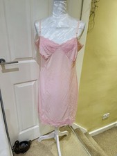 Brettles 1970s Vintage Pink Full Slip Chemise Nightie EU 42 UK 14 US 10 LaceTrim