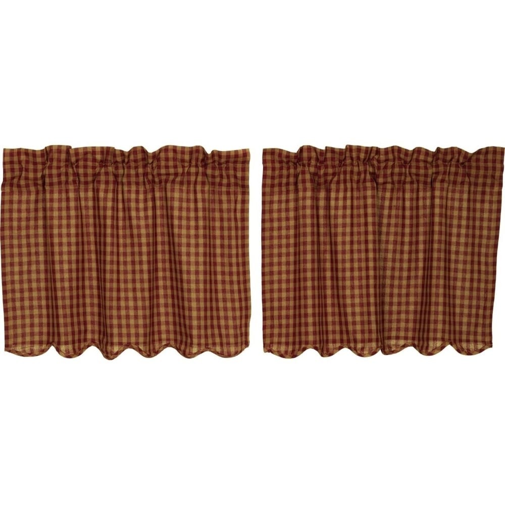 Primitive VHC Check Tier Kitchen Curtains with Rod Pocket Pair