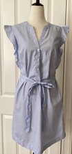Old Navy Shift Dress 3 Button V Neck Ruffle Sleeve Blue Stripe Floral Small