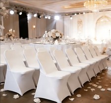 10 White FOLDING Stretch SPANDEX CHAIR COVERS Event Party Reception Decorations