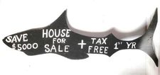 Vintage "House For Sale" Figural Shark Sign Folk Art MCM 1940-1970 Trade Sign