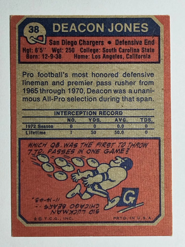 1973 Topps #38 Deacon Jones (VG) - Picture 2 of 2