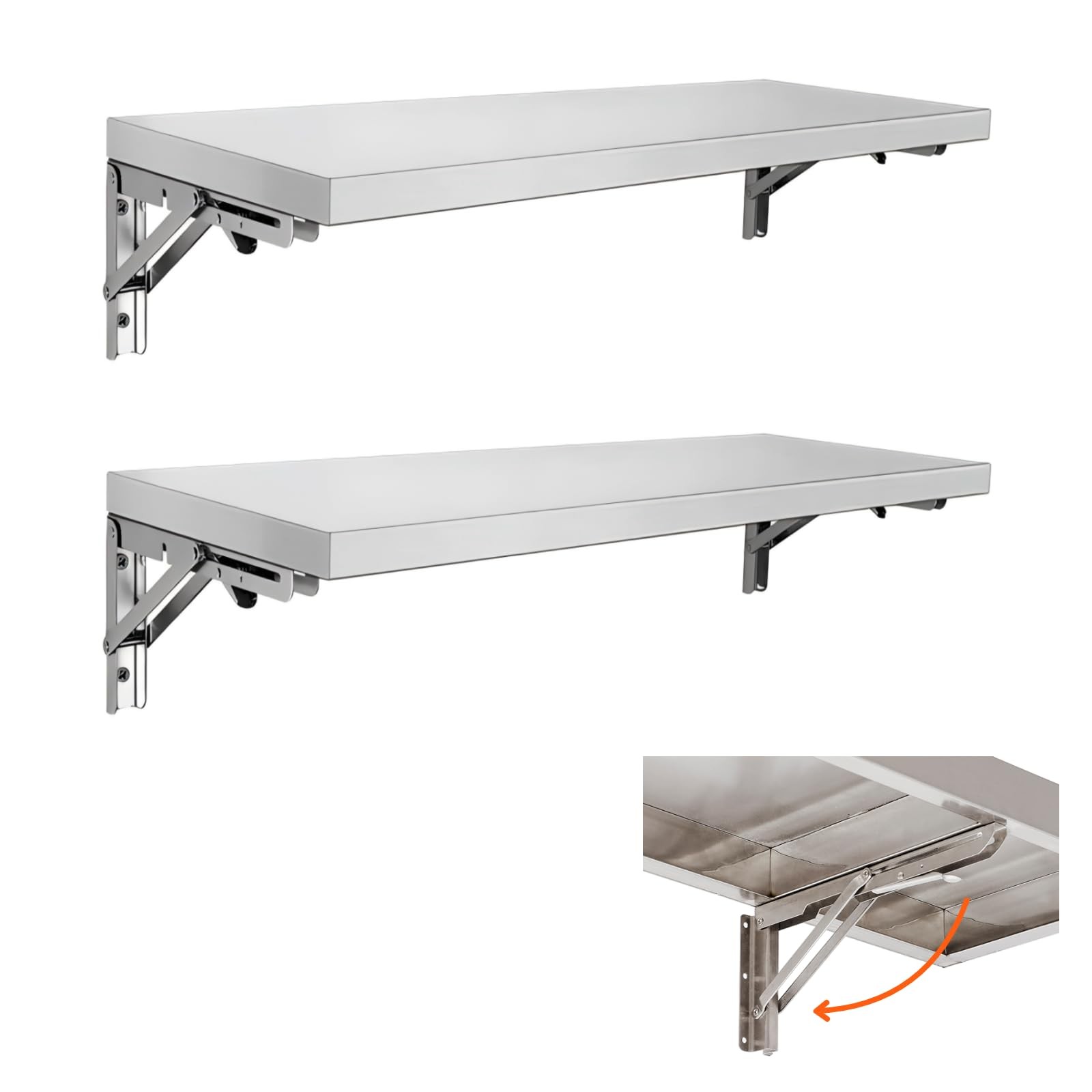 Stainless Steel Folding Concession Shelf 2 Pack 12" x 36", Drop Down Folding ...